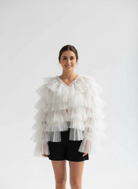 White Tulle Ruffle Cardigan-SimpleModerne