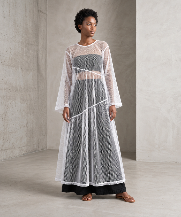 White Layered Gauze A-Line Maxi Dress-SimpleModerne