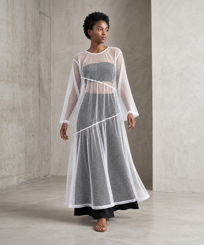 White Layered Gauze A-Line Maxi Dress-SimpleModerne