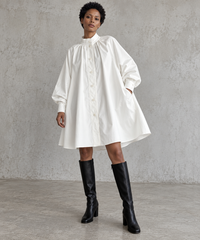 White Oversized Japanese A-Line Shirt Dress-SimpleModerne