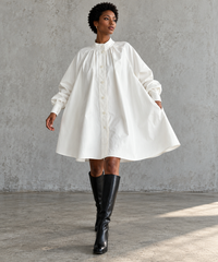 White Oversized Japanese A-Line Shirt Dress-SimpleModerne
