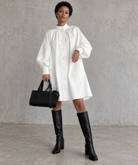 White Oversized Japanese A-Line Shirt Dress-SimpleModerne