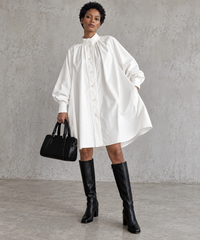 White Oversized Japanese A-Line Shirt Dress-SimpleModerne