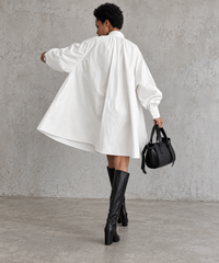 White Oversized Japanese A-Line Shirt Dress-SimpleModerne