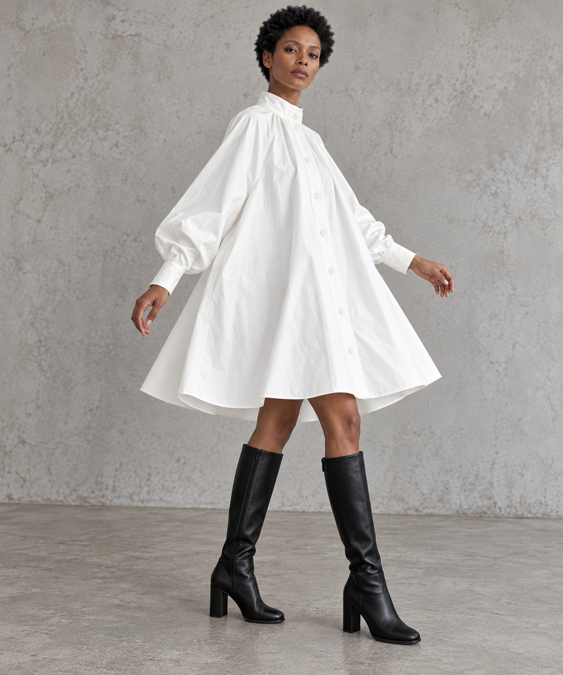White Oversized Japanese A-Line Shirt Dress-SimpleModerne
