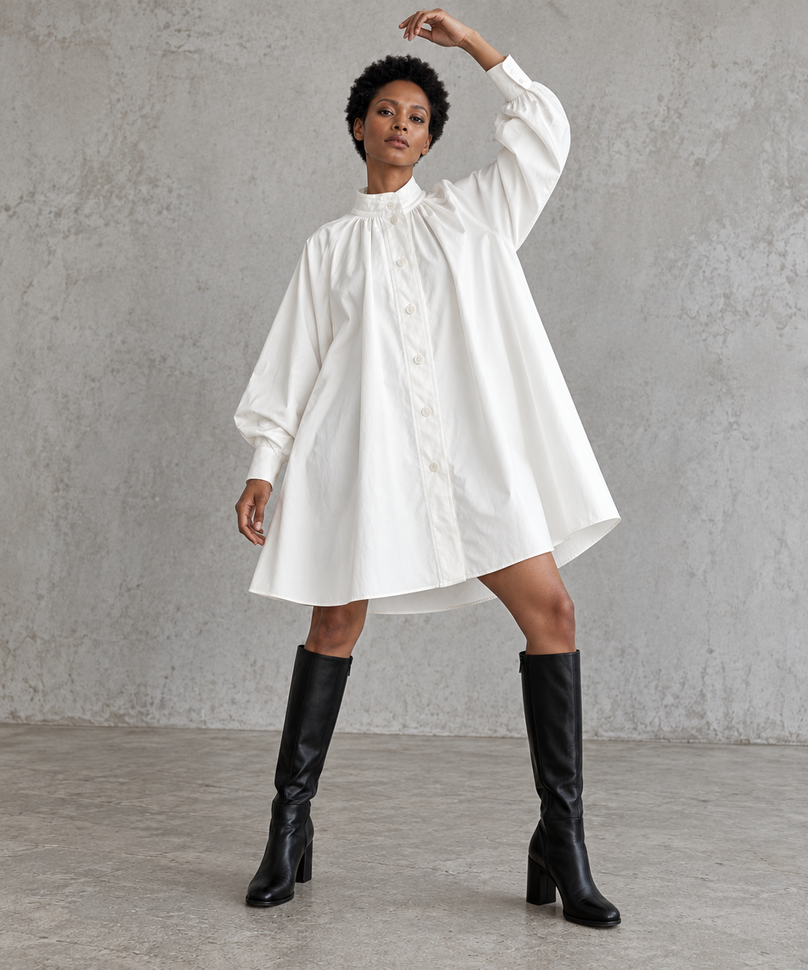 White Oversized Japanese A-Line Shirt Dress-SimpleModerne