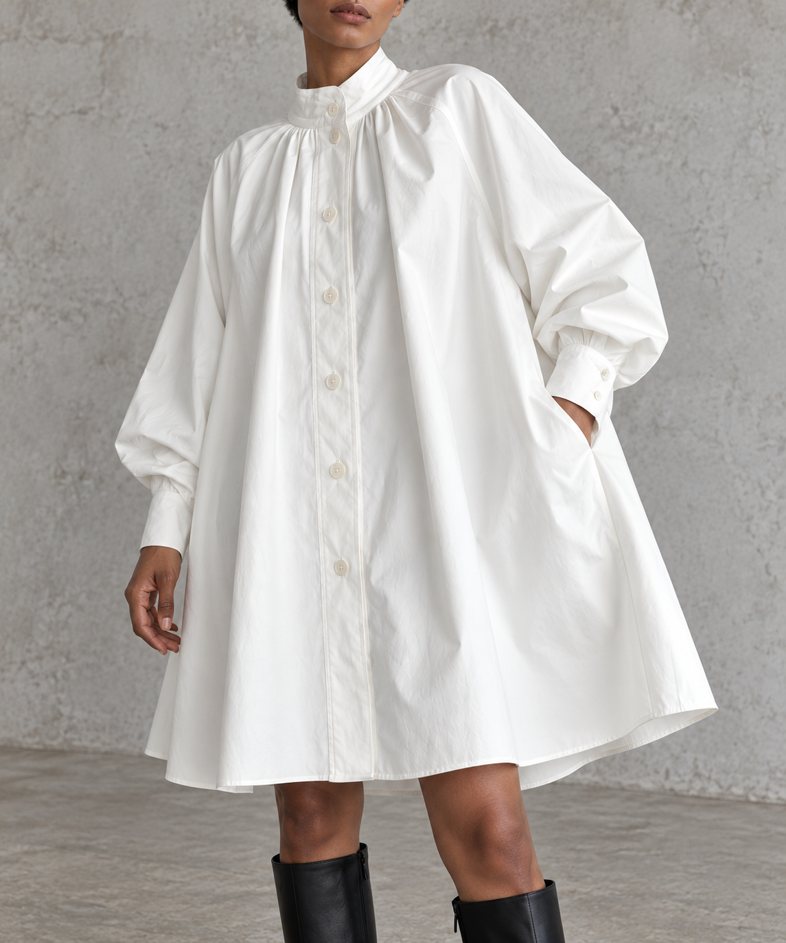 White Oversized Japanese A-Line Shirt Dress-SimpleModerne