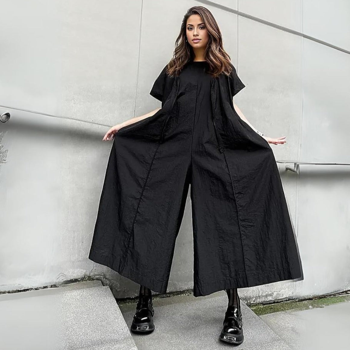 Wide Leg Black Jumpsuit with Zipper Detail SimpleModerne