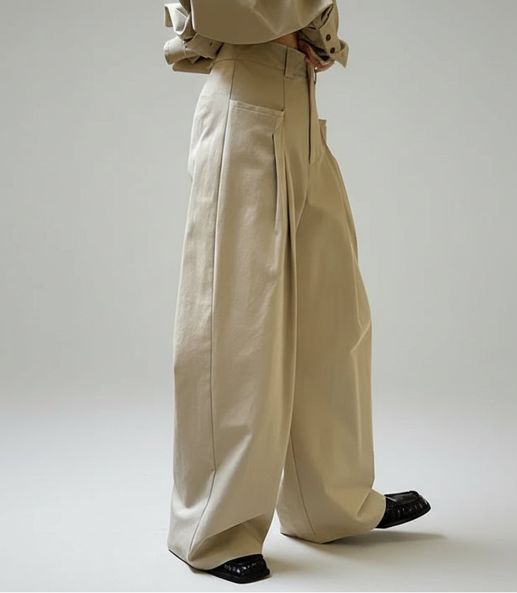 Wide-Leg Pleated Trousers-SimpleModerne