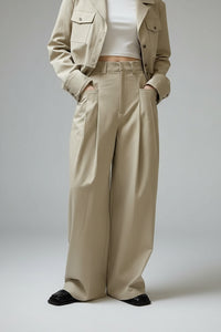 Wide-Leg Pleated Trousers-SimpleModerne