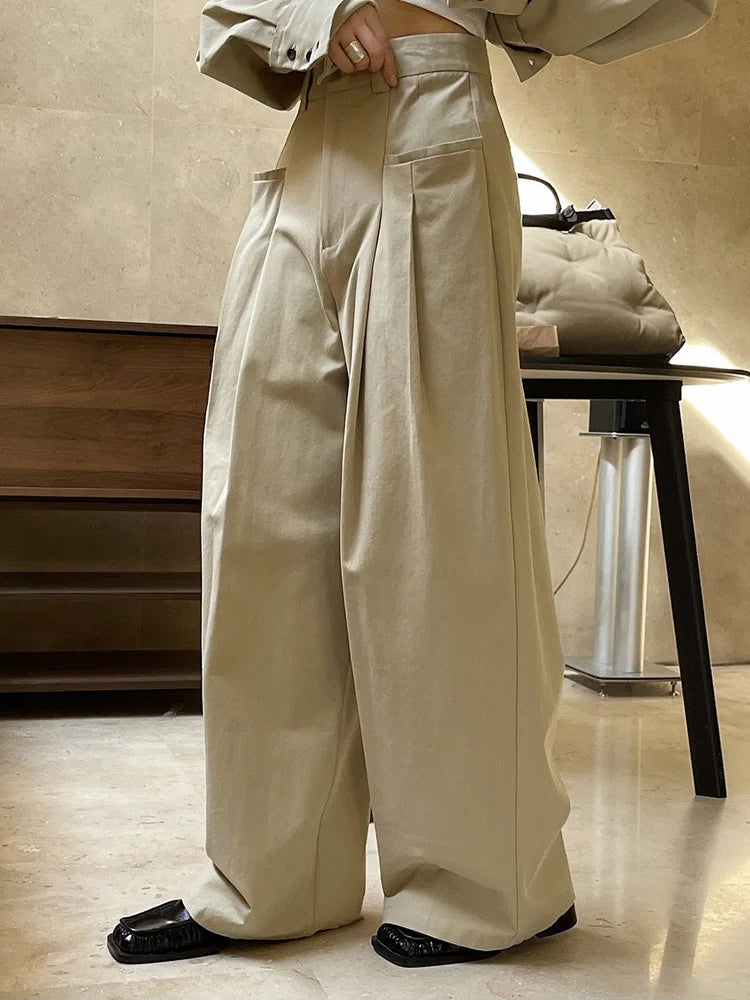 Wide-Leg Pleated Trousers-SimpleModerne
