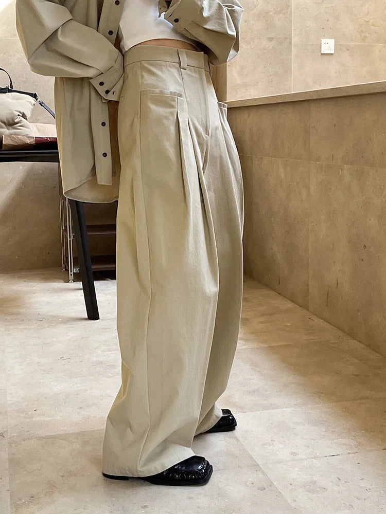 Wide-Leg Pleated Trousers-SimpleModerne