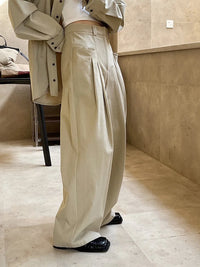 Wide-Leg Pleated Trousers-SimpleModerne