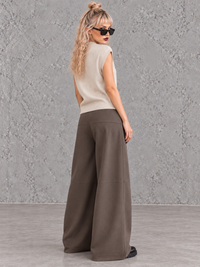Mocha Structured Extra Wide-Leg Trousers