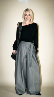 Architectural Wide-Leg Wrap Trousers – Modern Minimalist Design in Grey or Blue