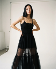 Sheer Overlay Dress with Spaghetti Straps-SimpleModerne