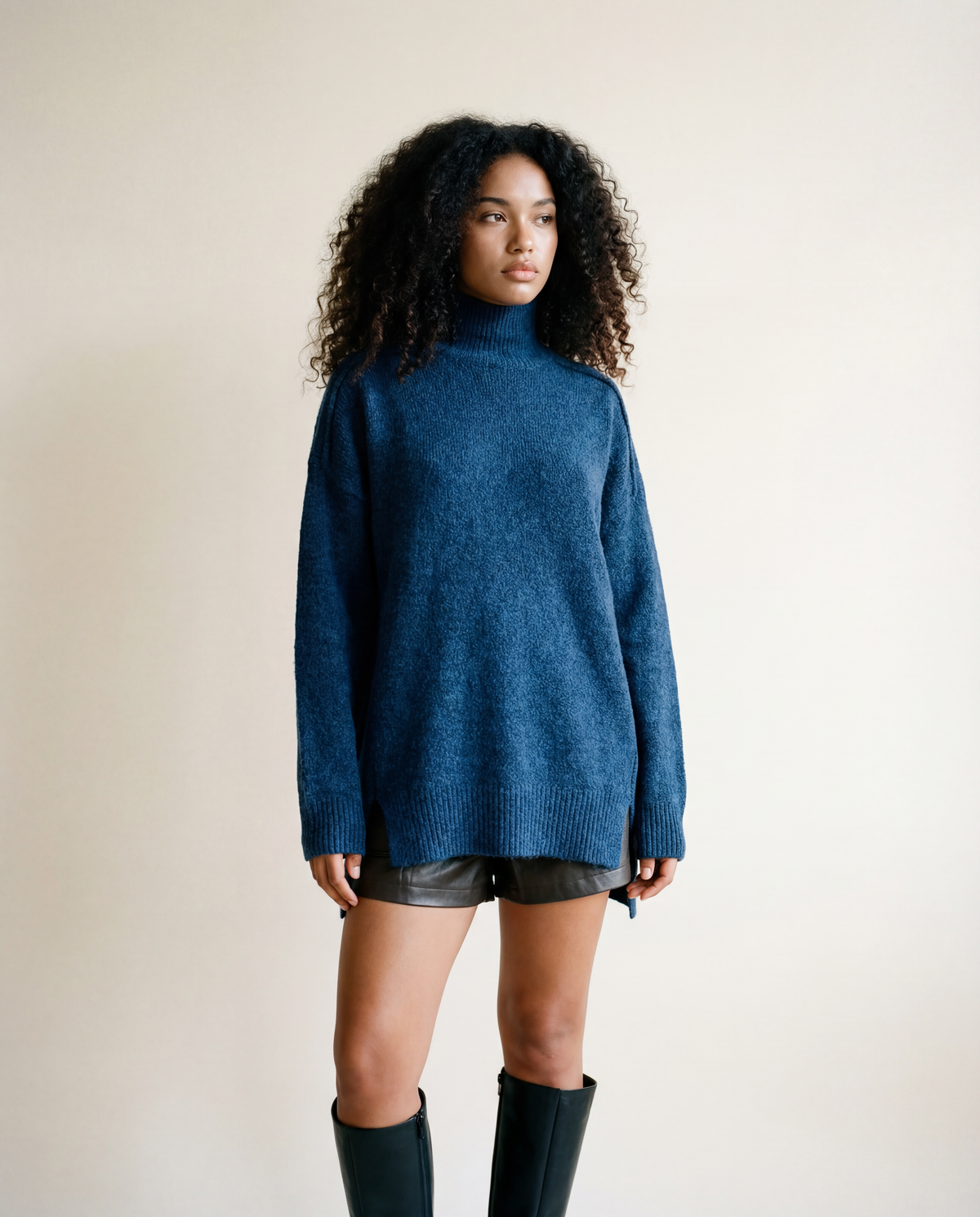 Oversized Turtleneck Knit Sweater-SimpleModerne