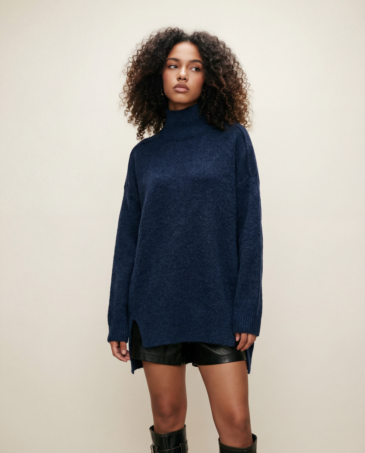 Oversized Turtleneck Knit Sweater-SimpleModerne