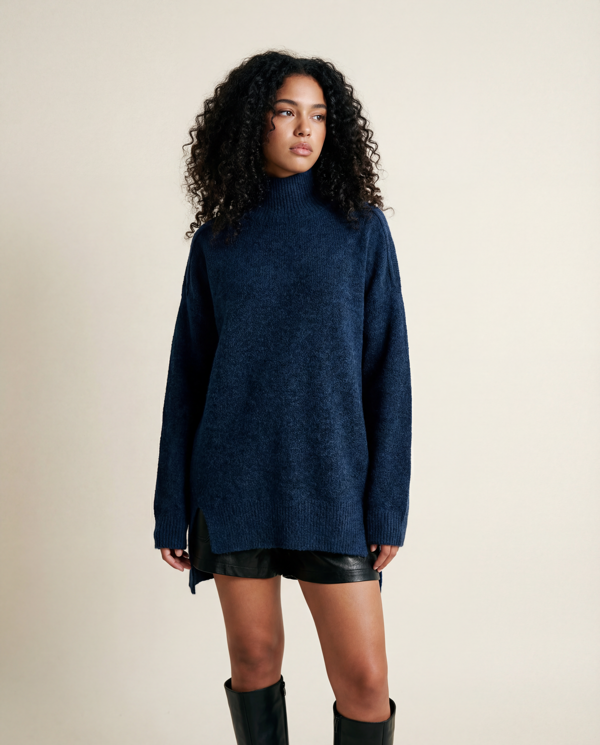 Oversized Turtleneck Knit Sweater-SimpleModerne