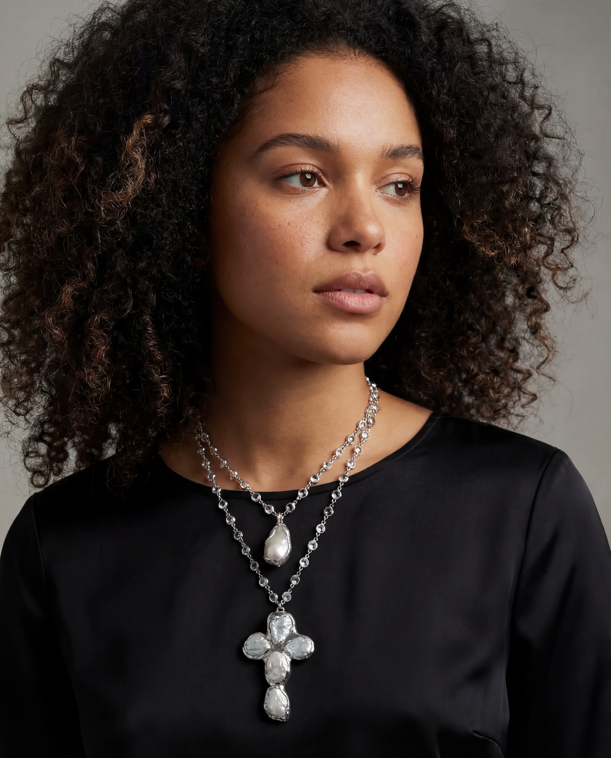 Baroque Pearl Cross Necklace-SimpleModerne