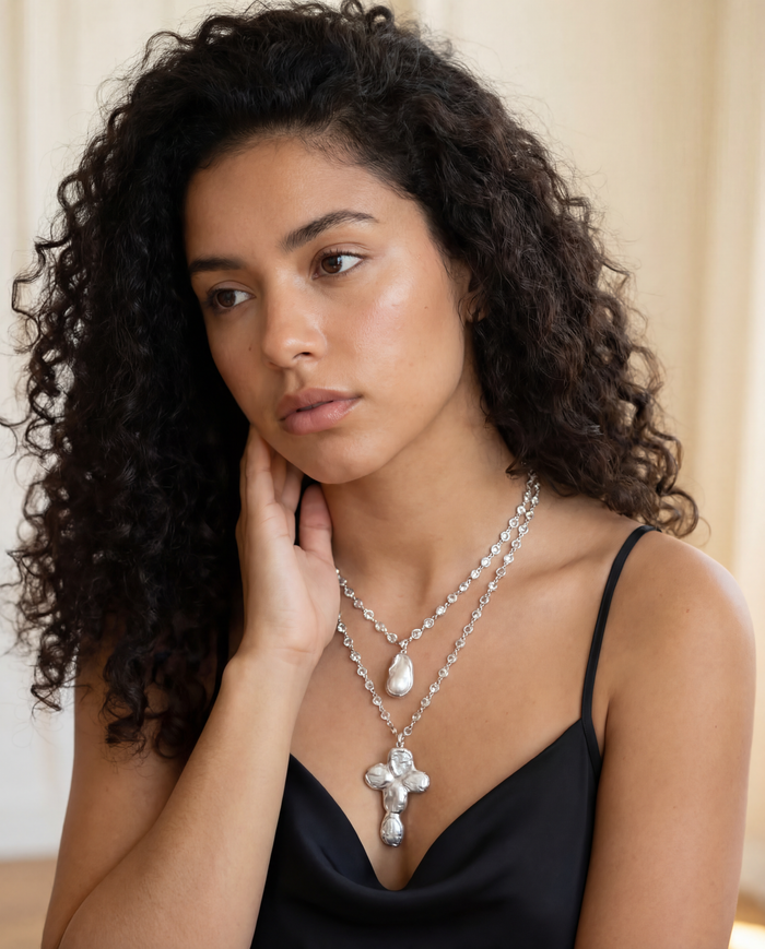 Baroque Pearl Cross Necklace-SimpleModerne