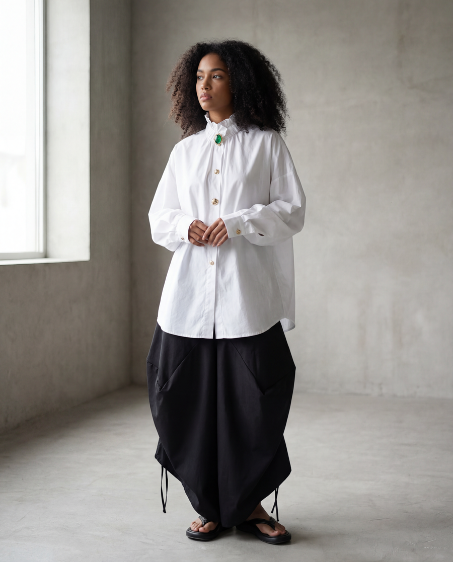 Ruffled Blouse with Decorative Buttons-SimpleModerne