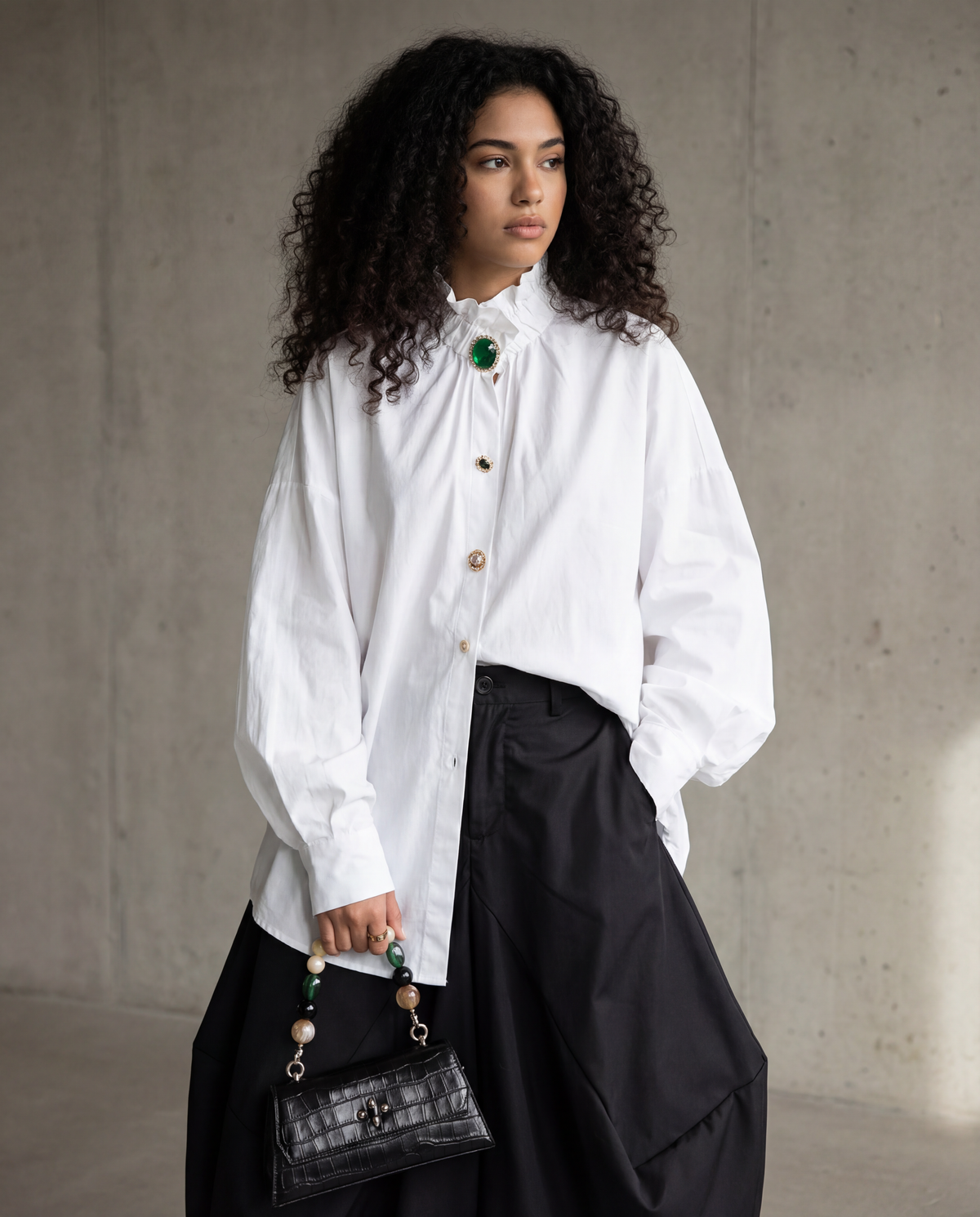 Ruffled Blouse with Decorative Buttons-SimpleModerne