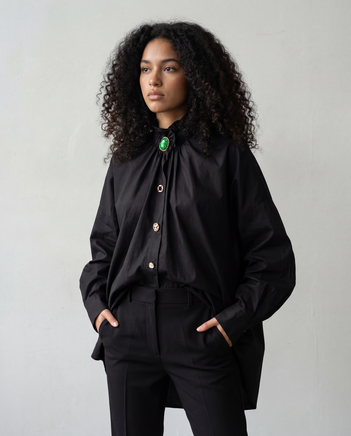 Ruffled Blouse with Decorative Buttons-SimpleModerne