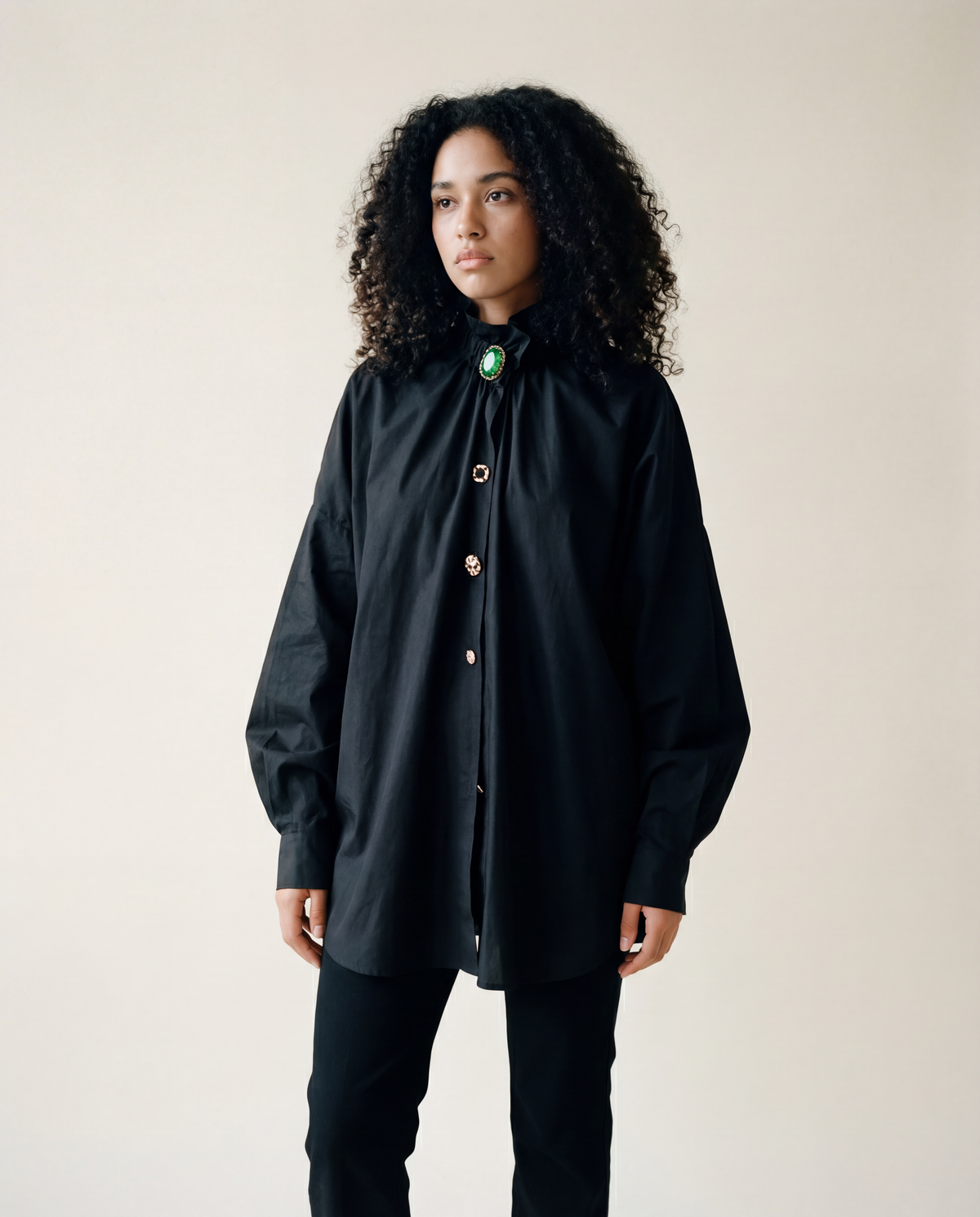 Ruffled Blouse with Decorative Buttons-SimpleModerne