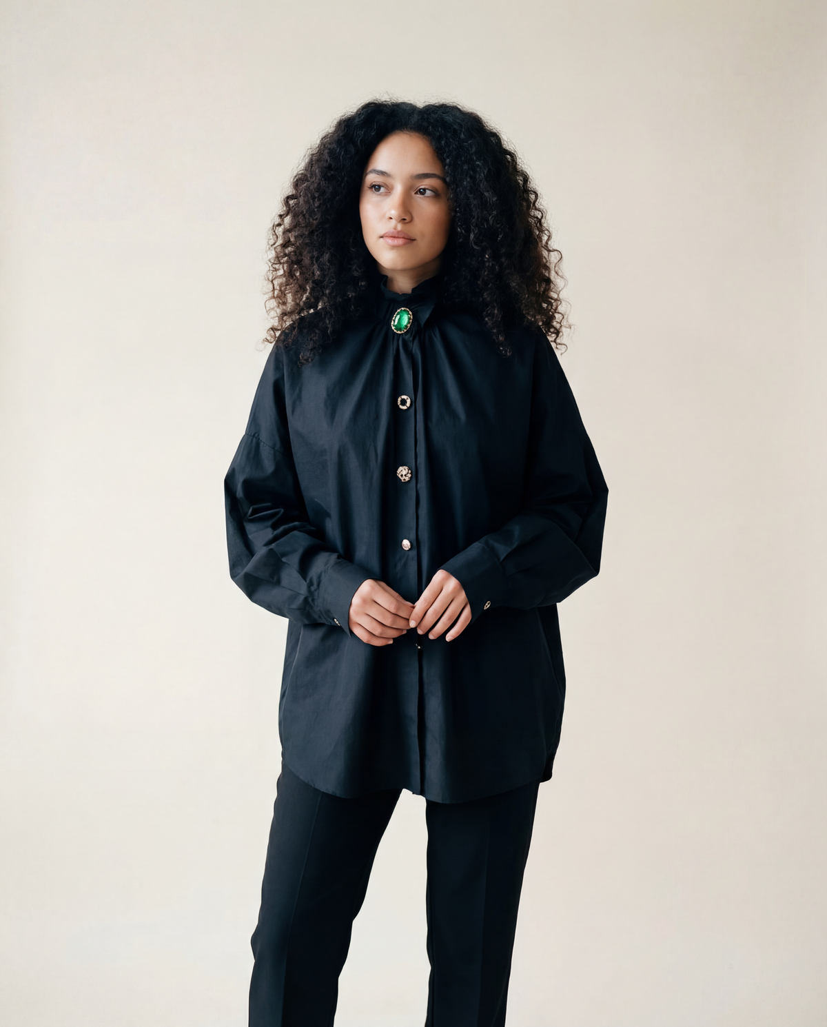 Ruffled Blouse with Decorative Buttons-SimpleModerne