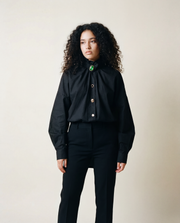 Ruffled Blouse with Decorative Buttons-SimpleModerne