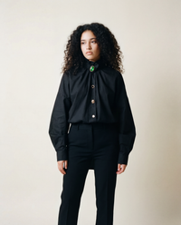 Ruffled Blouse with Decorative Buttons-SimpleModerne