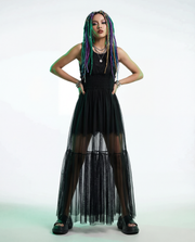 Sheer Overlay Dress with Spaghetti Straps-SimpleModerne