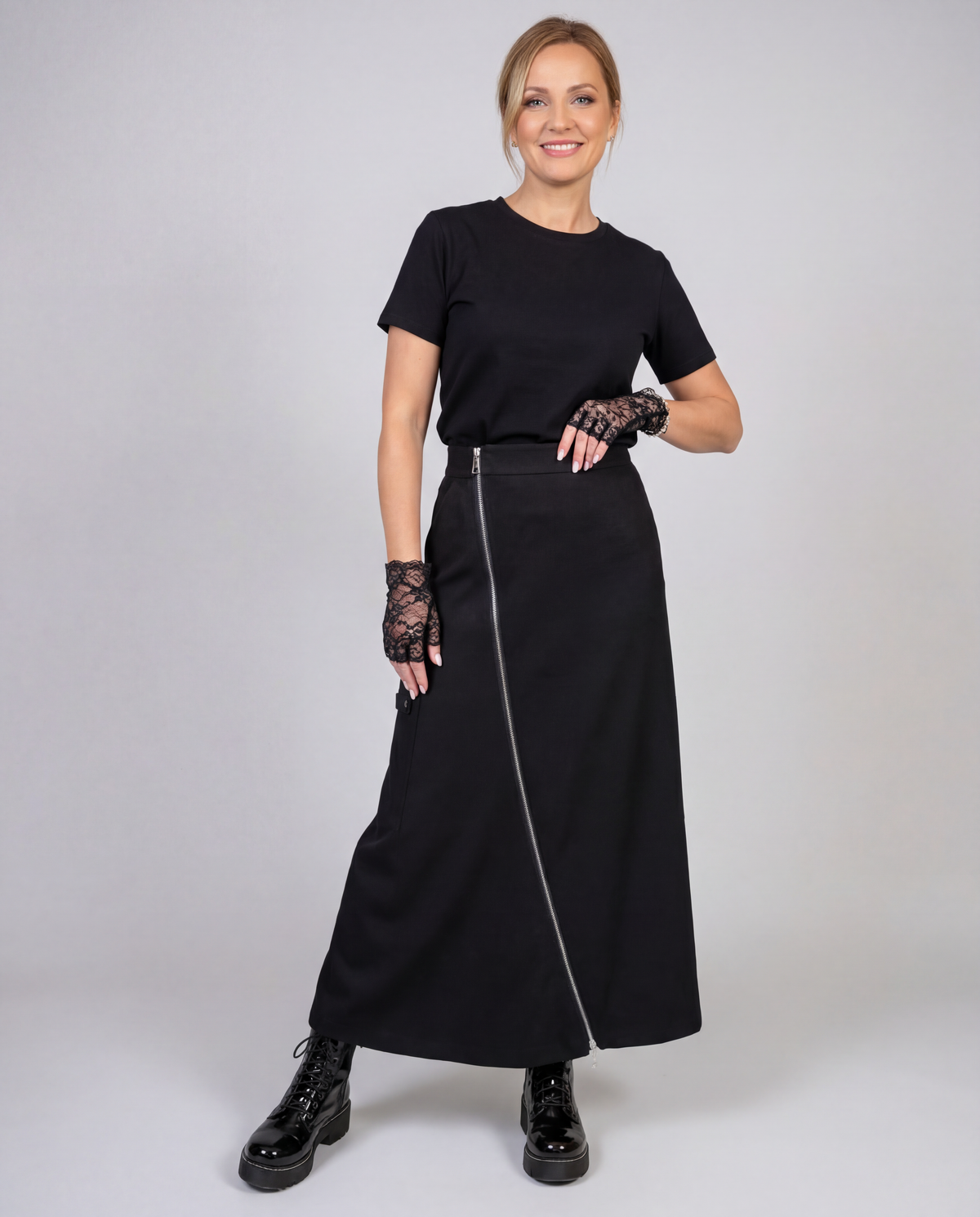 Zip It Up Asymmetrical Midi Skirt – Edgy Black-SimpleModerne