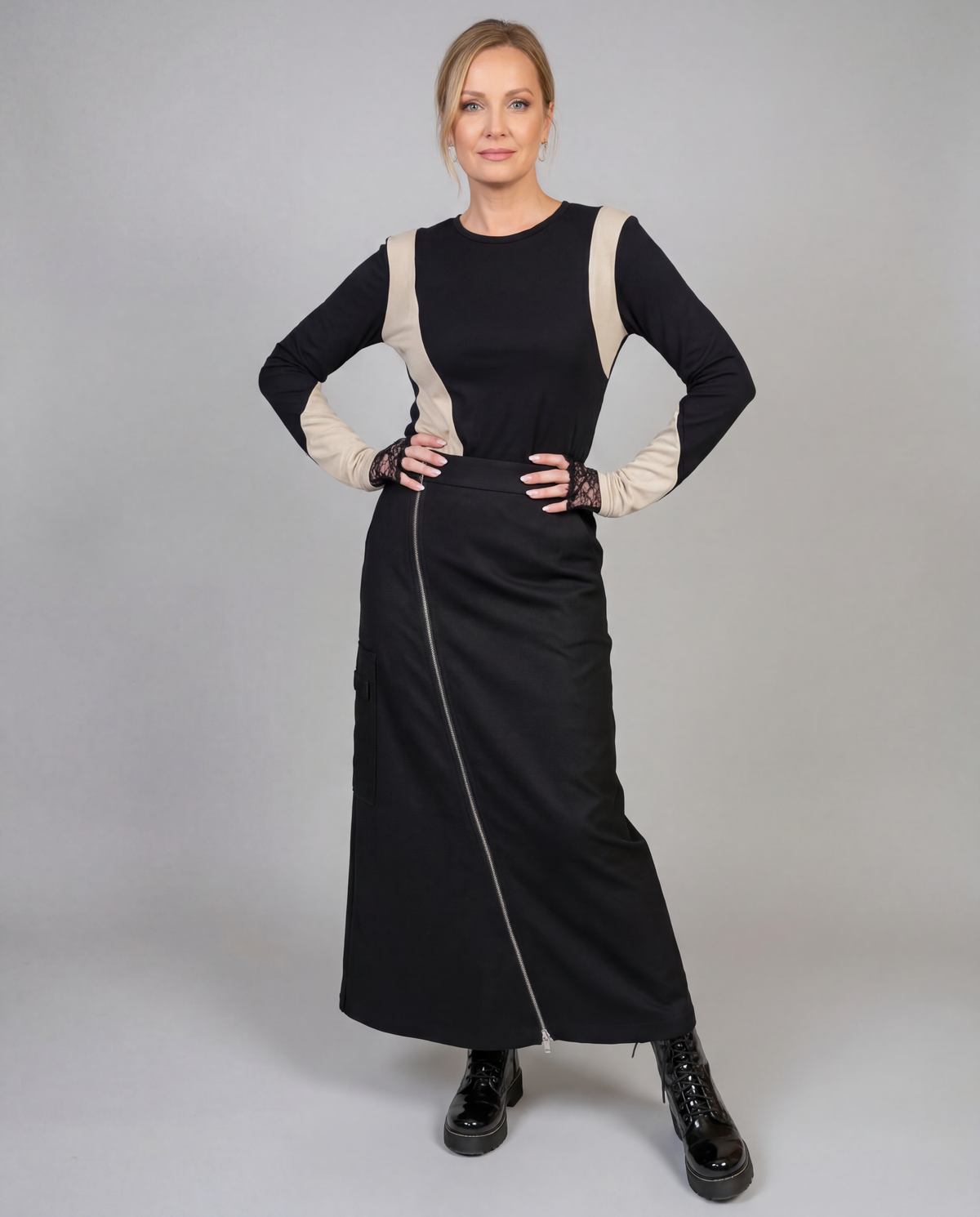 Zip It Up Asymmetrical Midi Skirt – Edgy Black-SimpleModerne