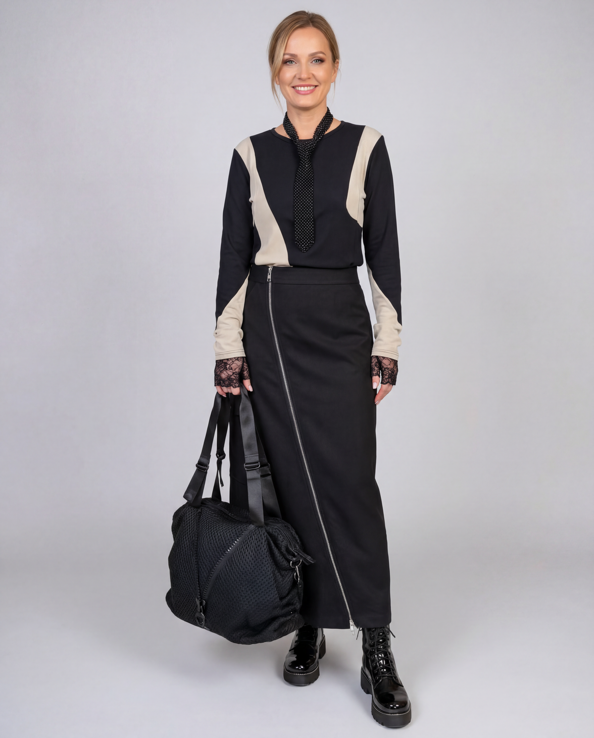 Zip It Up Asymmetrical Midi Skirt – Edgy Black-SimpleModerne