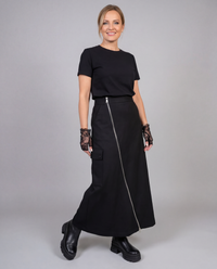 Zip It Up Asymmetrical Midi Skirt – Edgy Black-SimpleModerne
