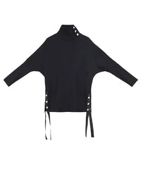 Asymmetric Button Turtleneck Pullover-SimpleModerne