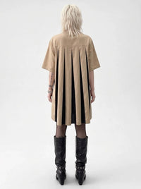 Asymmetric Color-Block Pleated Midi Dress-SimpleModerne