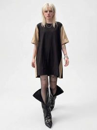 Asymmetric Color-Block Pleated Midi Dress-SimpleModerne