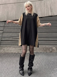 Asymmetric Color-Block Pleated Midi Dress-SimpleModerne
