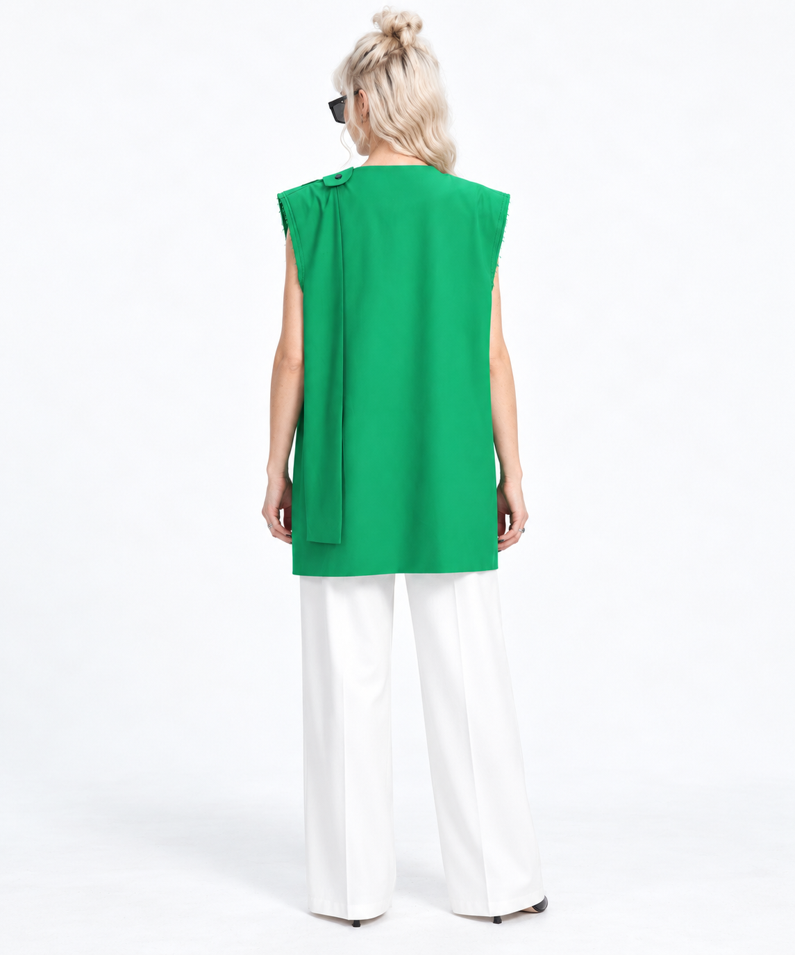 Asymmetric Raw-Edge Sleeveless Blazer-SimpleModerne