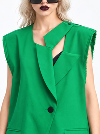 Asymmetric Raw-Edge Sleeveless Blazer-SimpleModerne