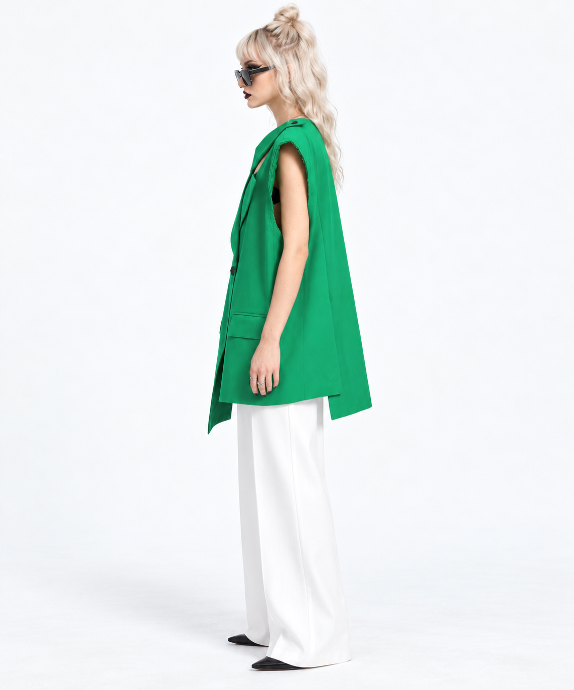 Asymmetric Raw-Edge Sleeveless Blazer-SimpleModerne