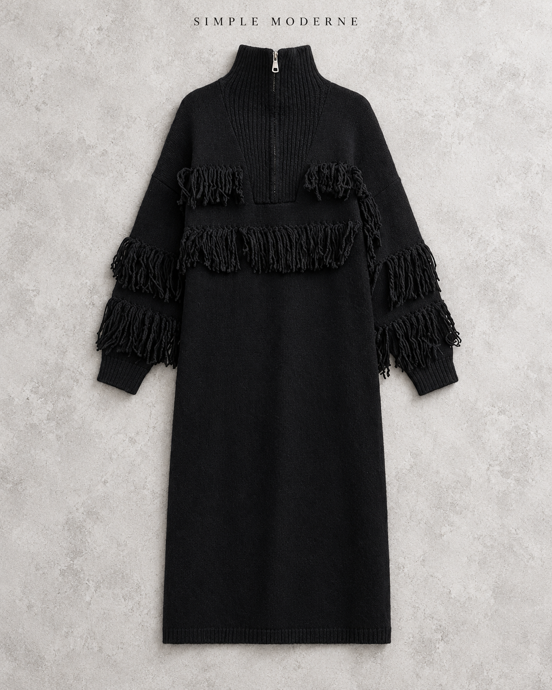 Black Oversized Knitted Turtleneck Pullover Dress-SimpleModerne