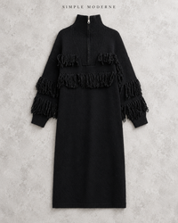 Black Oversized Knitted Turtleneck Pullover Dress-SimpleModerne