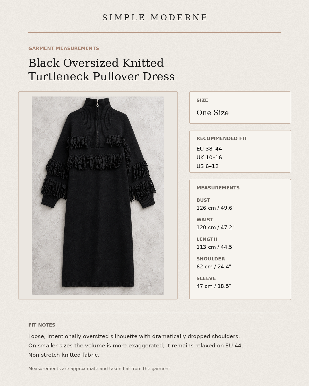 Black Oversized Knitted Turtleneck Pullover Dress-SimpleModerne