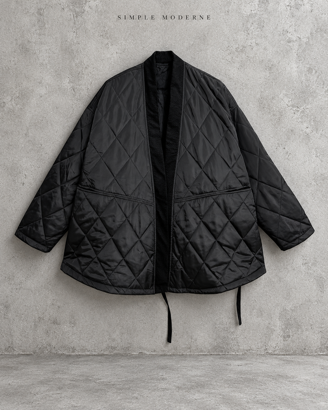 Black Oversized Quilted Longline Jacket-SimpleModerne