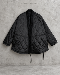 Black Oversized Quilted Longline Jacket-SimpleModerne
