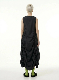 Minimalist Avant-Garde Draped Dress – Oversized Ruched Midi in Black-SimpleModerne
